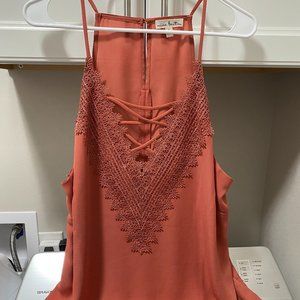 Nine Britton Coral/Dark Pink Tank with Lace Detail